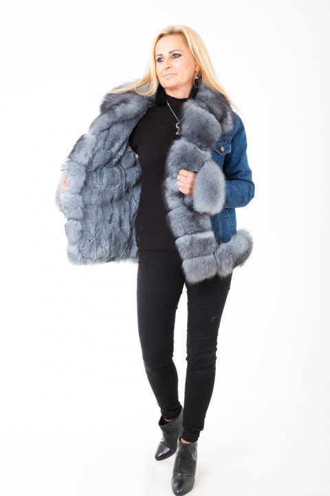 EKSKLUZYWNA PARKA DŻINSOWA DAMSKA OBSZYTA PIĘKNYM NATURALNYM FUTREM Z LISA EKSKLUZYWNA PARKA DŻINSOWA DAMSKA OBSZYTA PIĘKNYM NATURALNYM FUTREM Z LISA