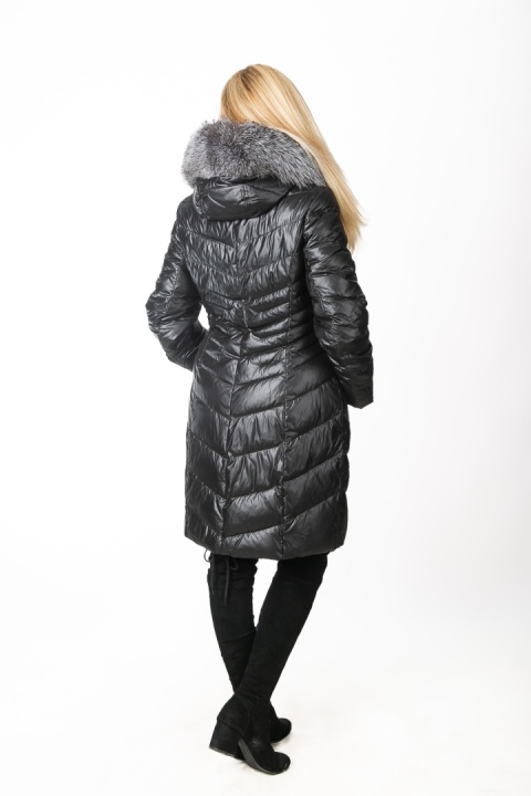 EKSKLUZYWNY EFEKTOWNY PŁASZCZ PUCHOWY JAKOŚĆ PREMIUM NATURALNY SREBRNY LIS