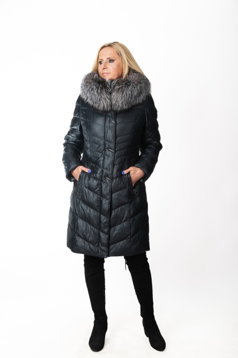 EKSKLUZYWNY EFEKTOWNY PŁASZCZ PUCHOWY JAKOŚĆ PREMIUM NATURALNY SREBRNY LIS