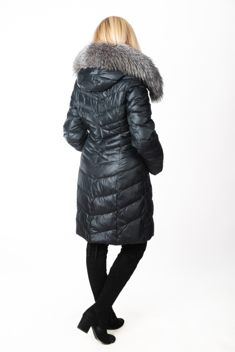 EKSKLUZYWNY EFEKTOWNY PŁASZCZ PUCHOWY JAKOŚĆ PREMIUM NATURALNY SREBRNY LIS