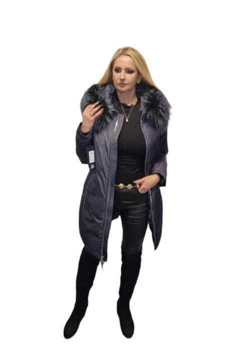 ELEGANCKI PŁASZCZ KURTKA ZIMOWA PIĘKNY NATURALNY LIS PLUS SIZE (DUŻE ROZMIARY)